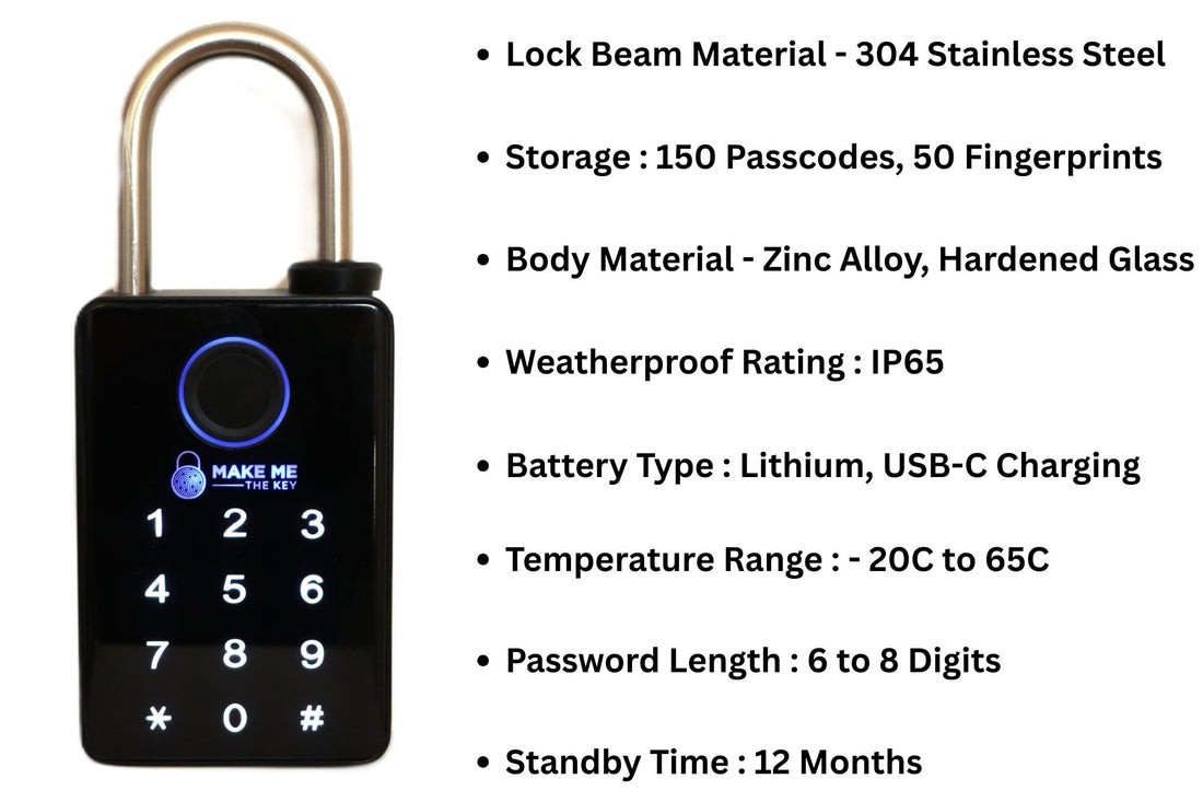 IronGard 5 Way Opening Smart Padlock Fingerprint, Passcode, RFID, Bluetooth, Key