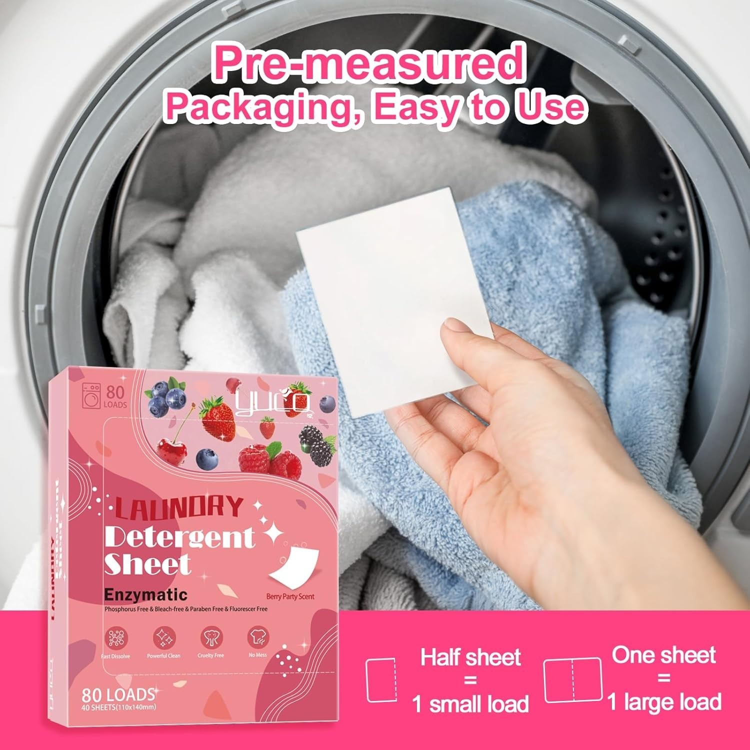 Laundry Detergent Sheets Berry Scent,Liquidless Washing Detergent, 80 Loads