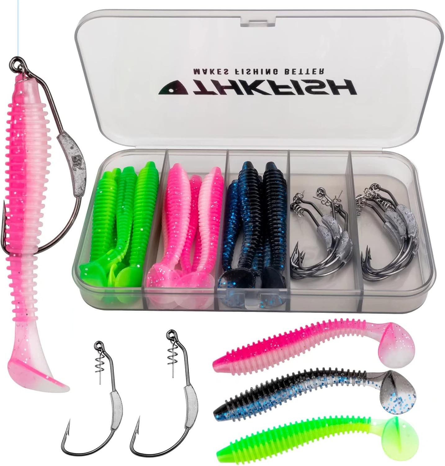 19/25/30/60PCS Weighted Swimbait Hooks for Bass Fishing Weedless Fishing Hooks