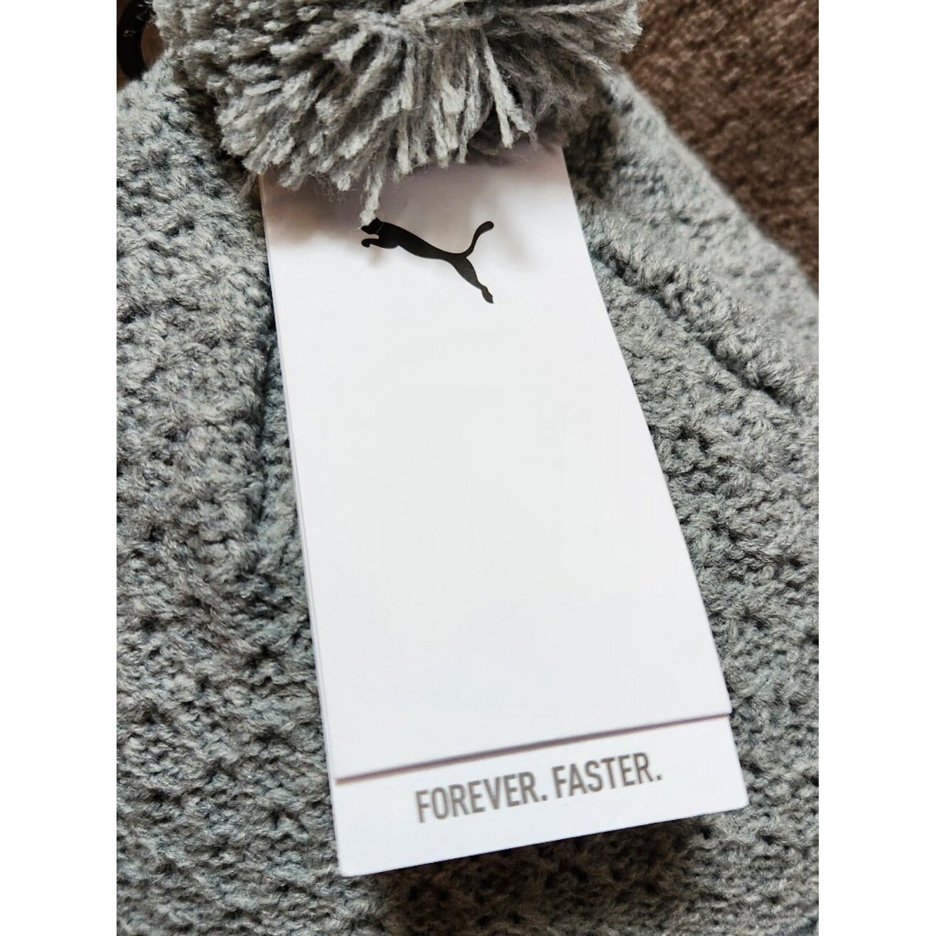 PUMA Gray Pom Pom Knit Hat - One Size - NEW NWT