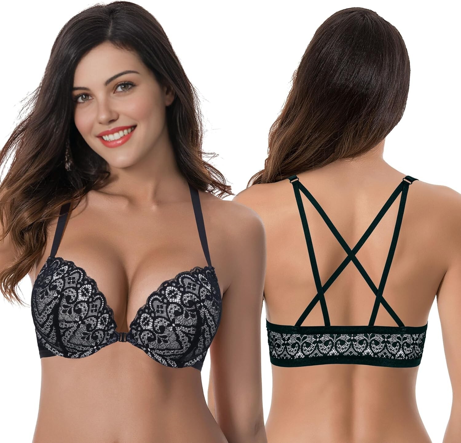 Curve Muse Attractive Push Up Front Closure Bra 46B 2-Pack Padded Underwire