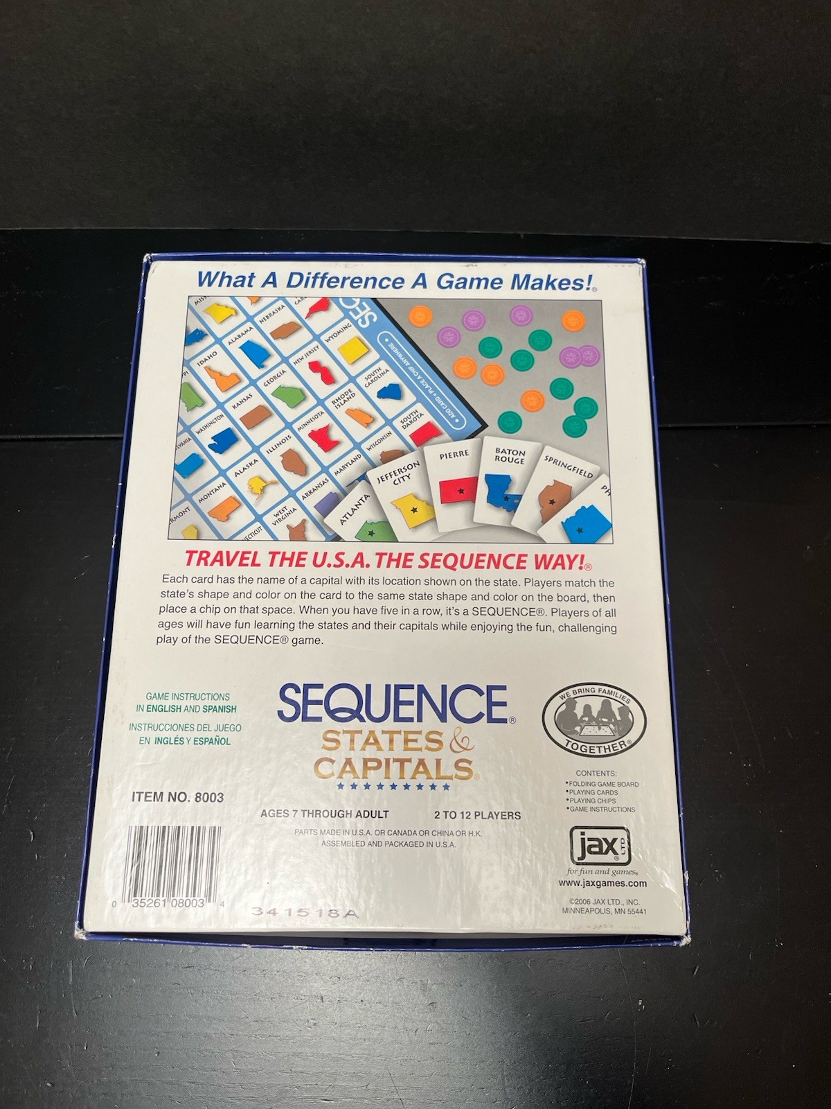 Sequence States & Capitals Board Game Jax Educational Geography 100% Complete!