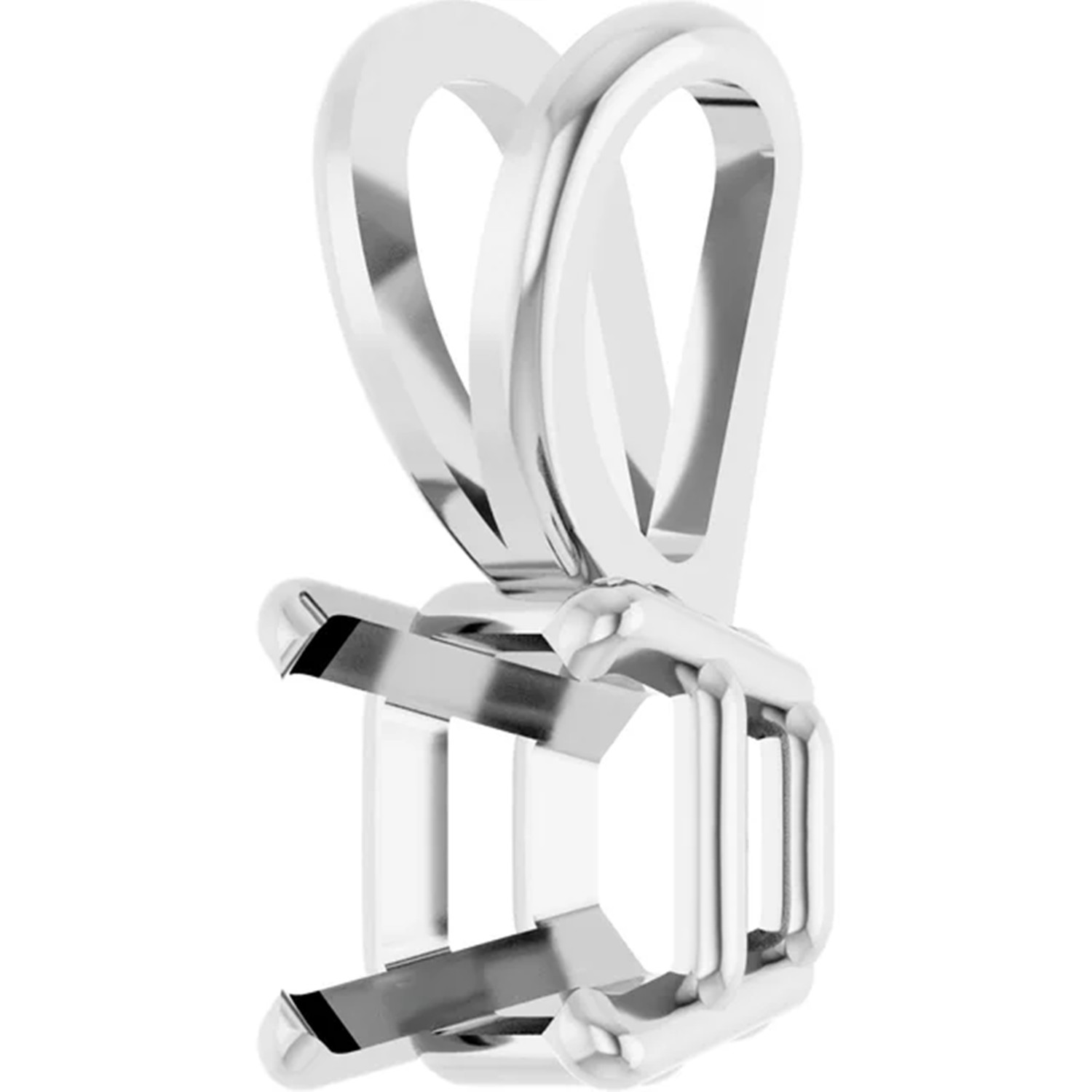 Asscher Cut Pendant Mounting 4 Prong Split Bail Basket in Solid 14K White Gold