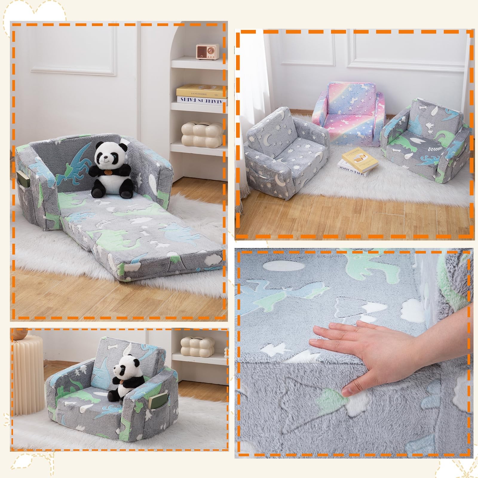 Baby Toddler Couch Chair Kids Foldable 2-in-1 Toddler Fold Out Couch Sofa for...