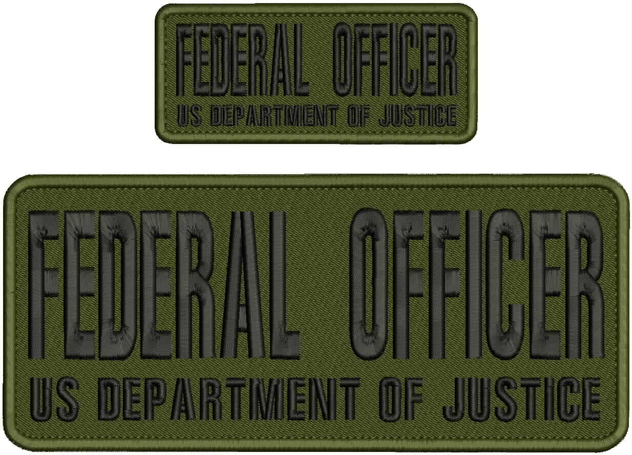 FEDERAL OFFICER US DPT OF JUSTICE EMB PATCH 4X10 & 2X5 VELCR@ ON BACK blk on od
