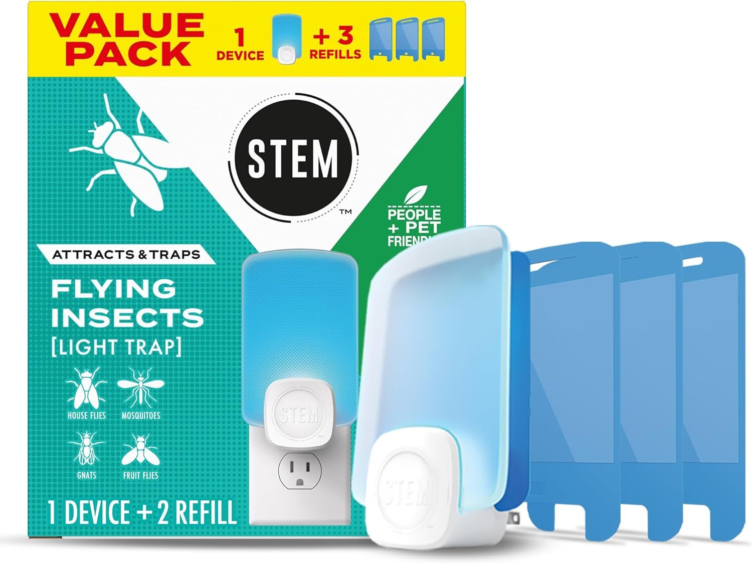 Indoor Insect Light Trap Effective Fly and Gnat Catcher 1 Device + 3 Cartridges