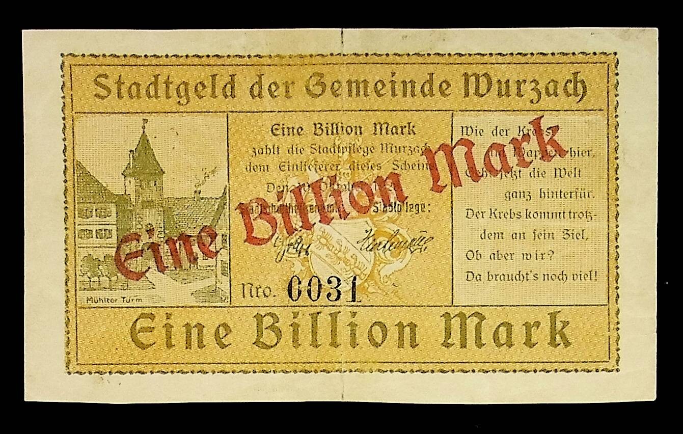 1923 Germany WURZACH 1.000.000.000.000 / 1 TRILLION MARK