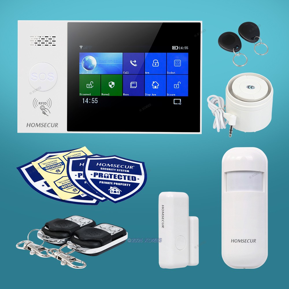 HOMSECUR 2G/4G WIFI Smart Home Alarm System LCD Touchscreen SOS Button Basic Kit