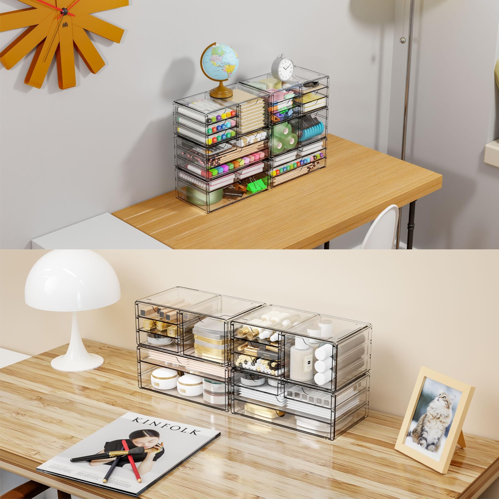Acrylic Storage Clear Plastic 6 Drawers, Stackable Cabinet Organizer 2 Pack