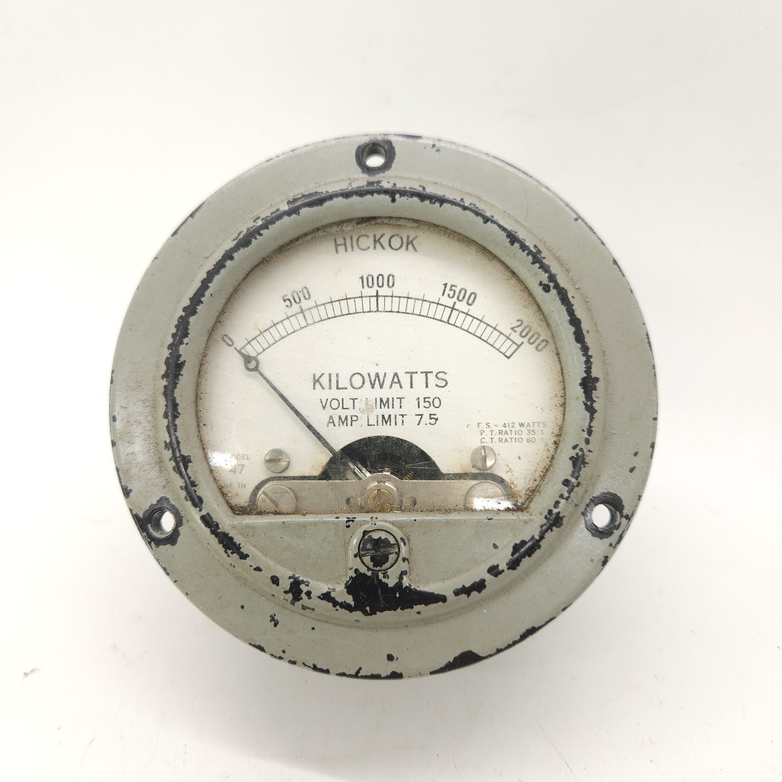 Hickok Vintage 3.5" Panel  Gauge Kilowatts Untested Decor Only Steampunk Rustic