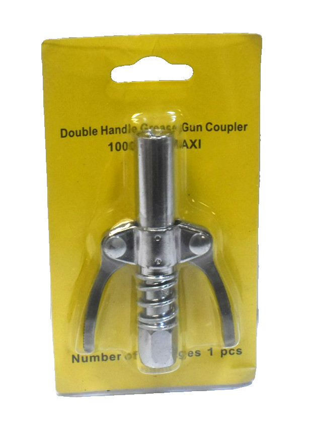 Double Handle Grease Gun Couplers 10000 PSI Max Chrome High Pressure Nozzle