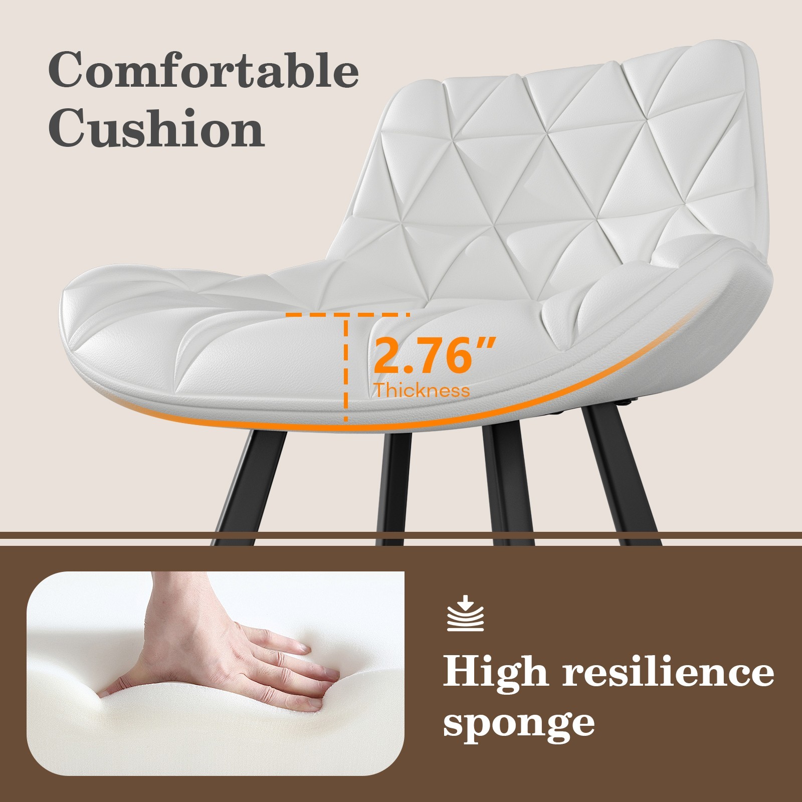 26" Counter Height Bar Stools Set of 3/6, PU Bar Chairs with Back and Footrest