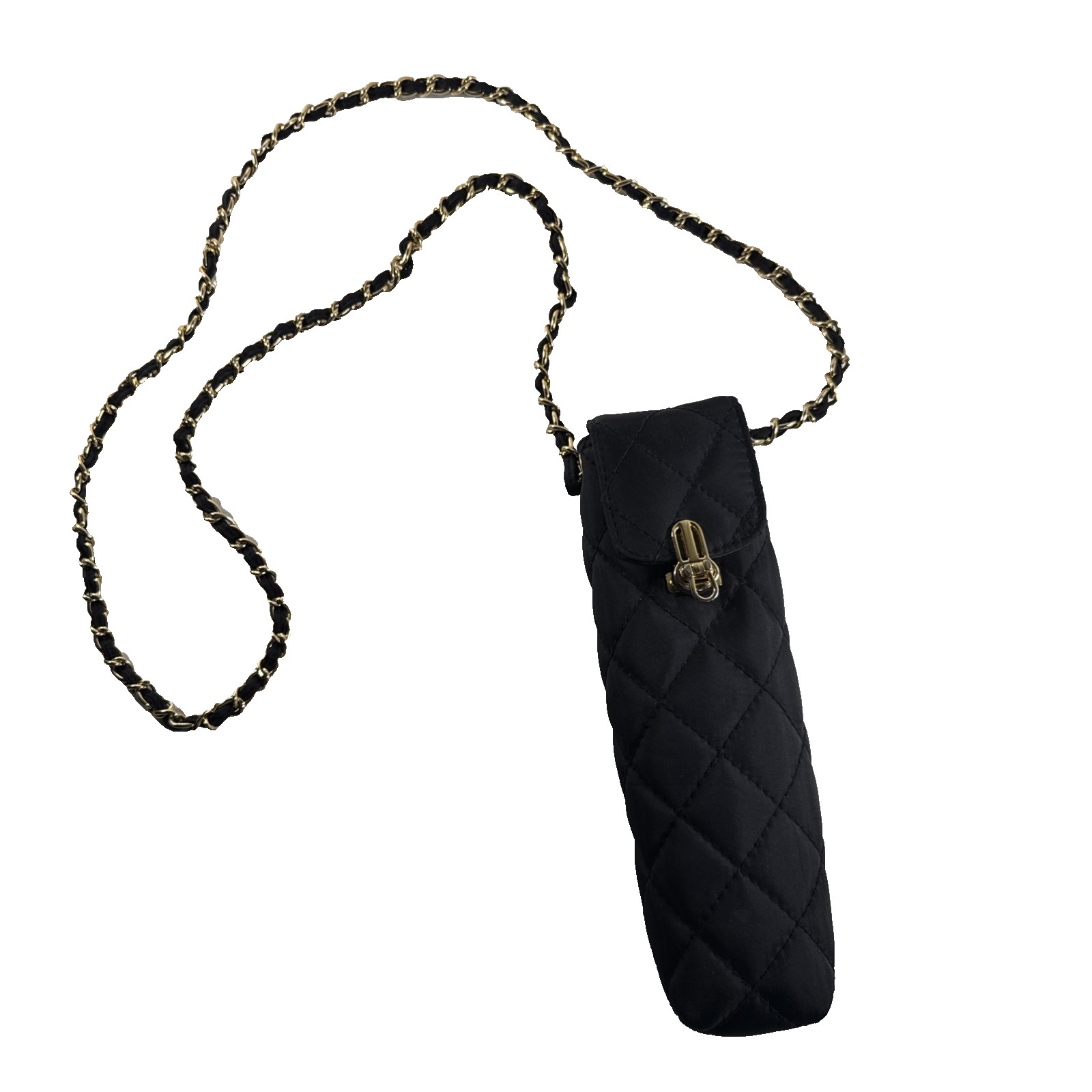 Vtg Black Quilted Crossbody Umbrella Case w Chain Strap