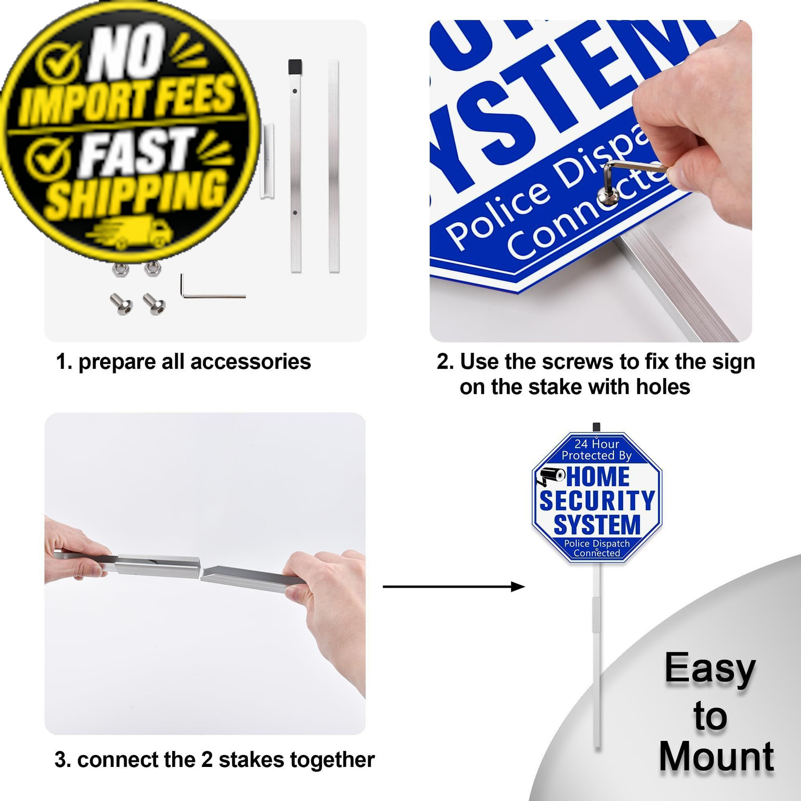 Uflashmi Home Security System Signs for Yard, Yard 10"x 28", blue