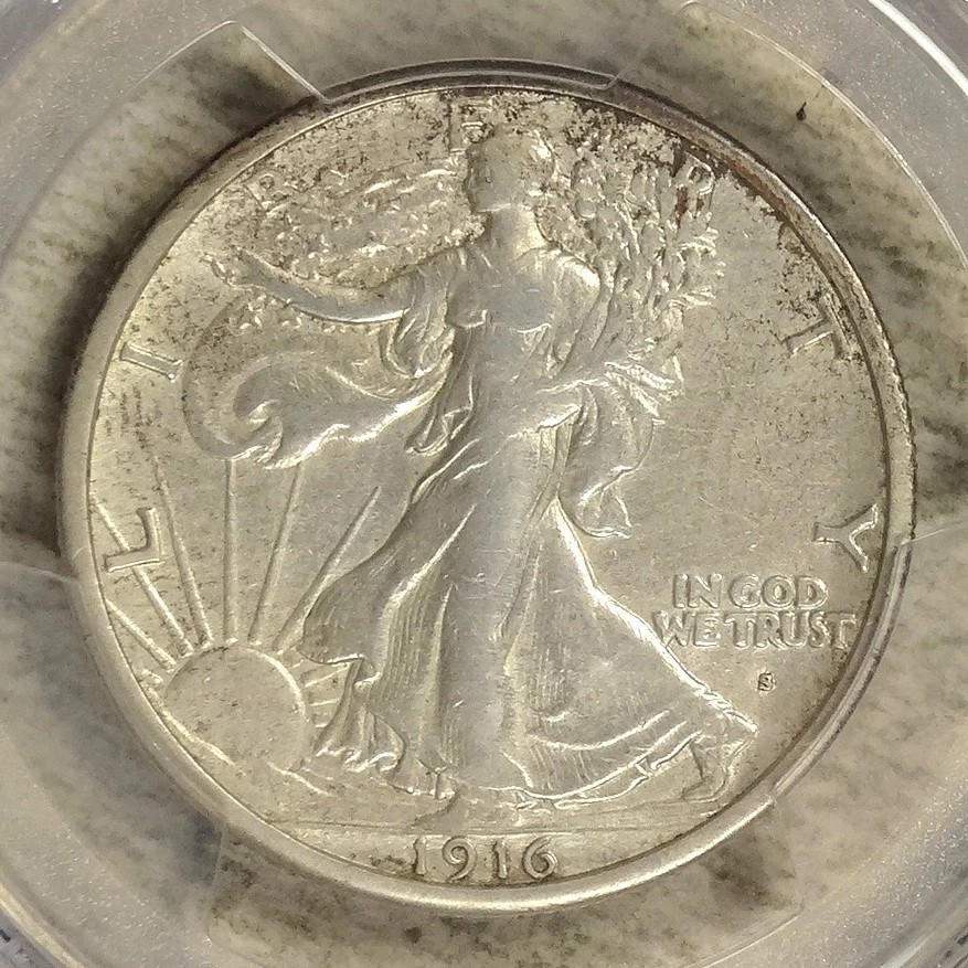 1916-S Walk Liberty Half Dol. San Francisco US Mint American Coin, Very Fine!