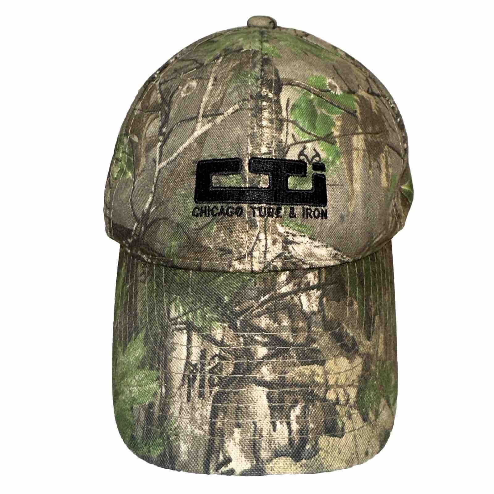 Real Tree Camouflage Green/Browns Hat Cap Chicago Tube & Iron in Black Hook Loop