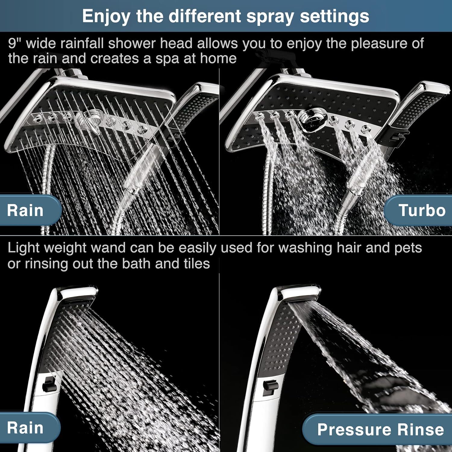 Dual Shower Head Combo Set, Handheld Showerhead Rainfall Shower Head Combo