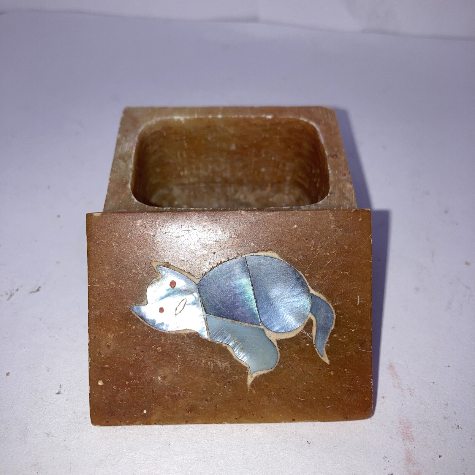 Soapstone Lidded Trinket Box Cat. 1” Tall