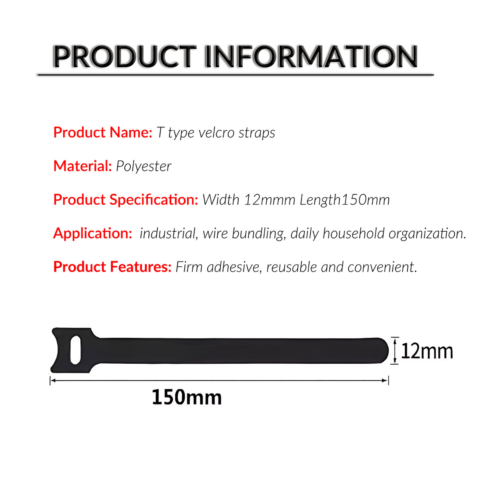 Hook and Loop Cable Ties - Tidy Strap Adjustable Releasable Reusable Wire Colour
