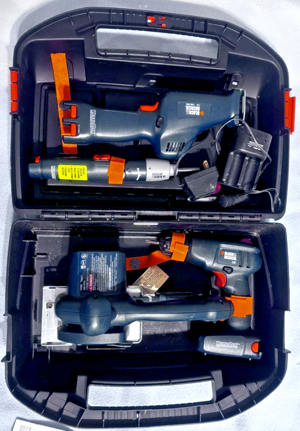 VTG Black & Decker 4 pc Tools Versa Pak 7.2v- Drill, Circu-Saw, Screwdriver, Saw