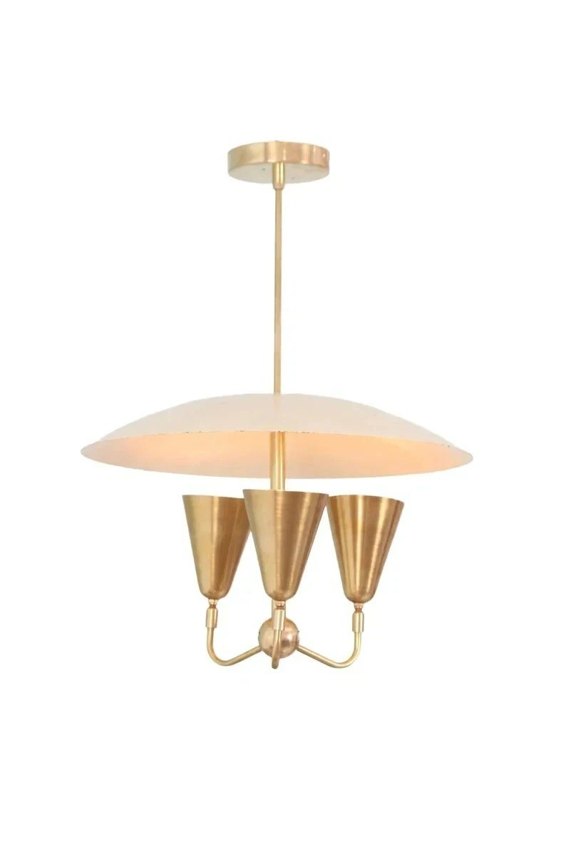 Modern Disc 3 Light Dome Mid Century Brass Sputnik chandelier light Fixture