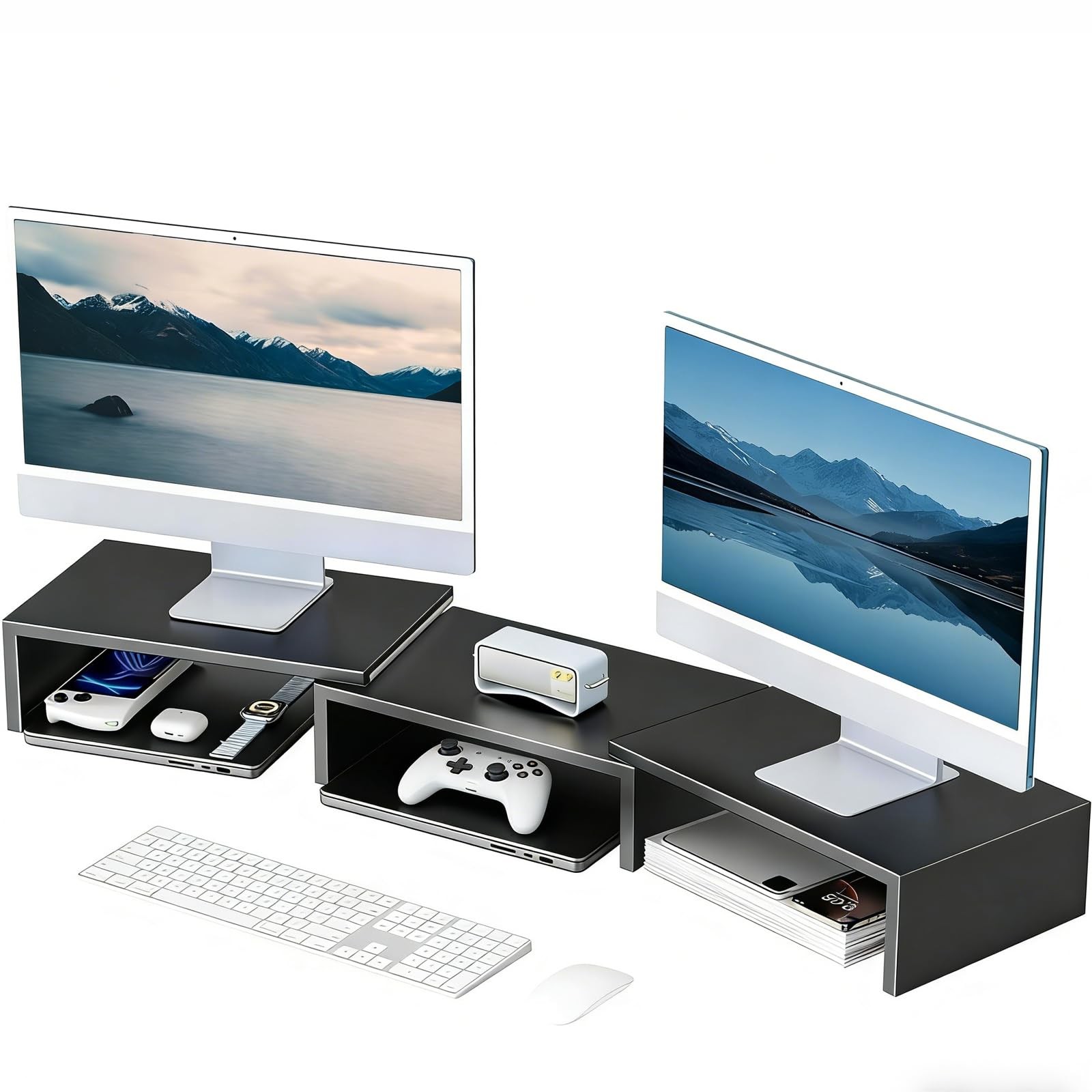 Desk Organizers and , Dual Monitor Stand Riser, Monitor Desk Shelf for Deskto...