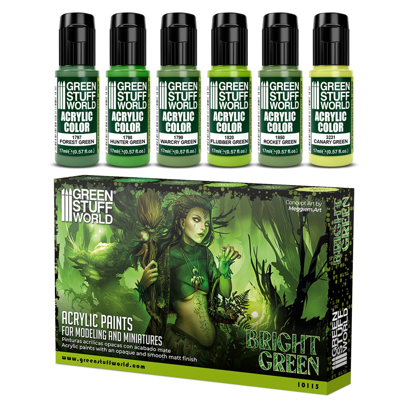 Paint Set - Green - Airbrush Brush acrylic 17ml Green tones