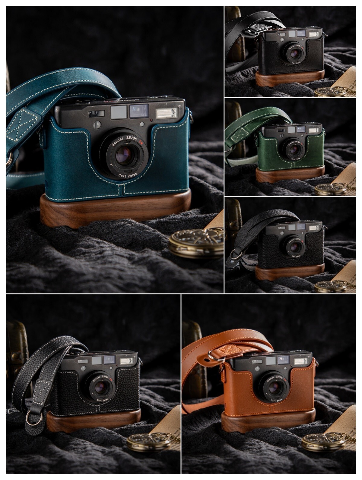 For Contax T3 Handmade Real Leather Half Camera Case Bag Cover Shoulder Strap