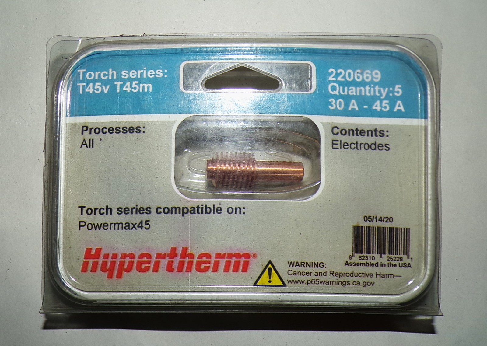 HYPERTHERM 220669 PLASMA CUTTER ELECTRODE - 9 (NINE) , 30-45 AMP