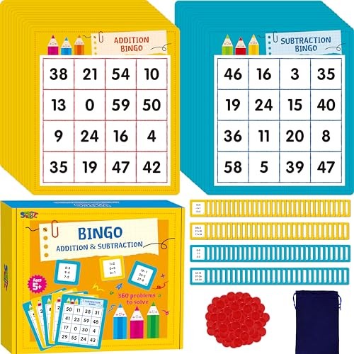 360 Math Problems - 2 Educational Board Addition & Subtraction Bingo Game