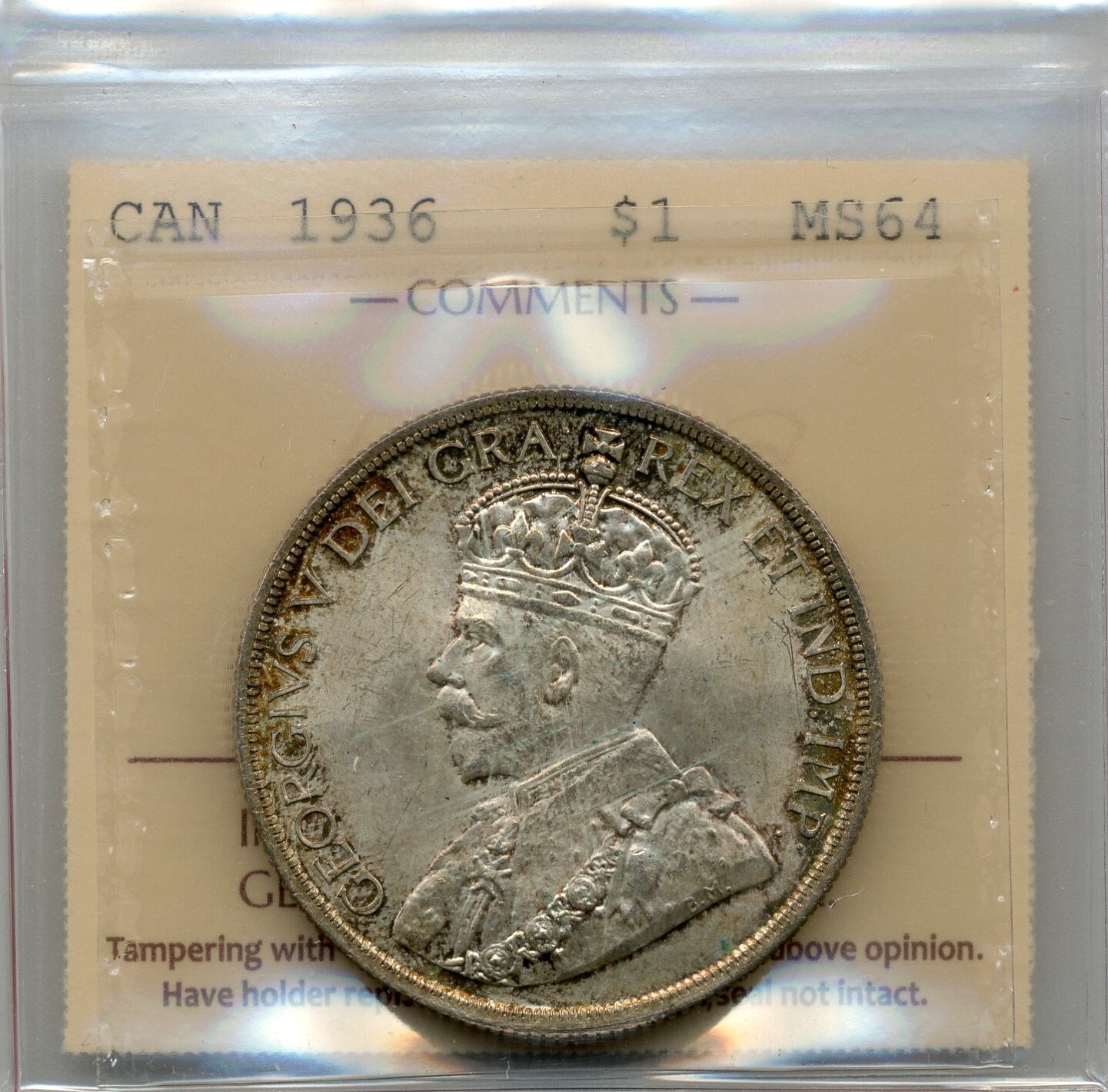 1936 Canadian Silver Dollar - Choice Uncirculated, ICCS MS 64