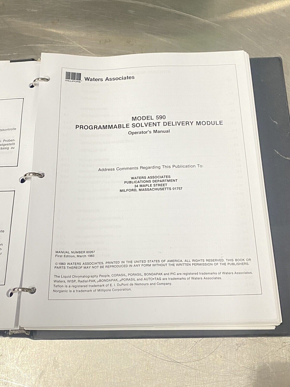 Waters 590 Programmable Solvent Delivery Module - Users Guide / Manuals