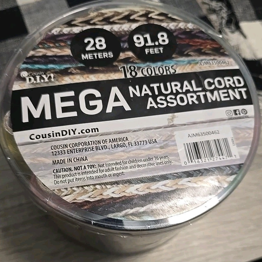Cousin DIY Mega Natural Cord Assortment with 18 Colors, 91.8 ft