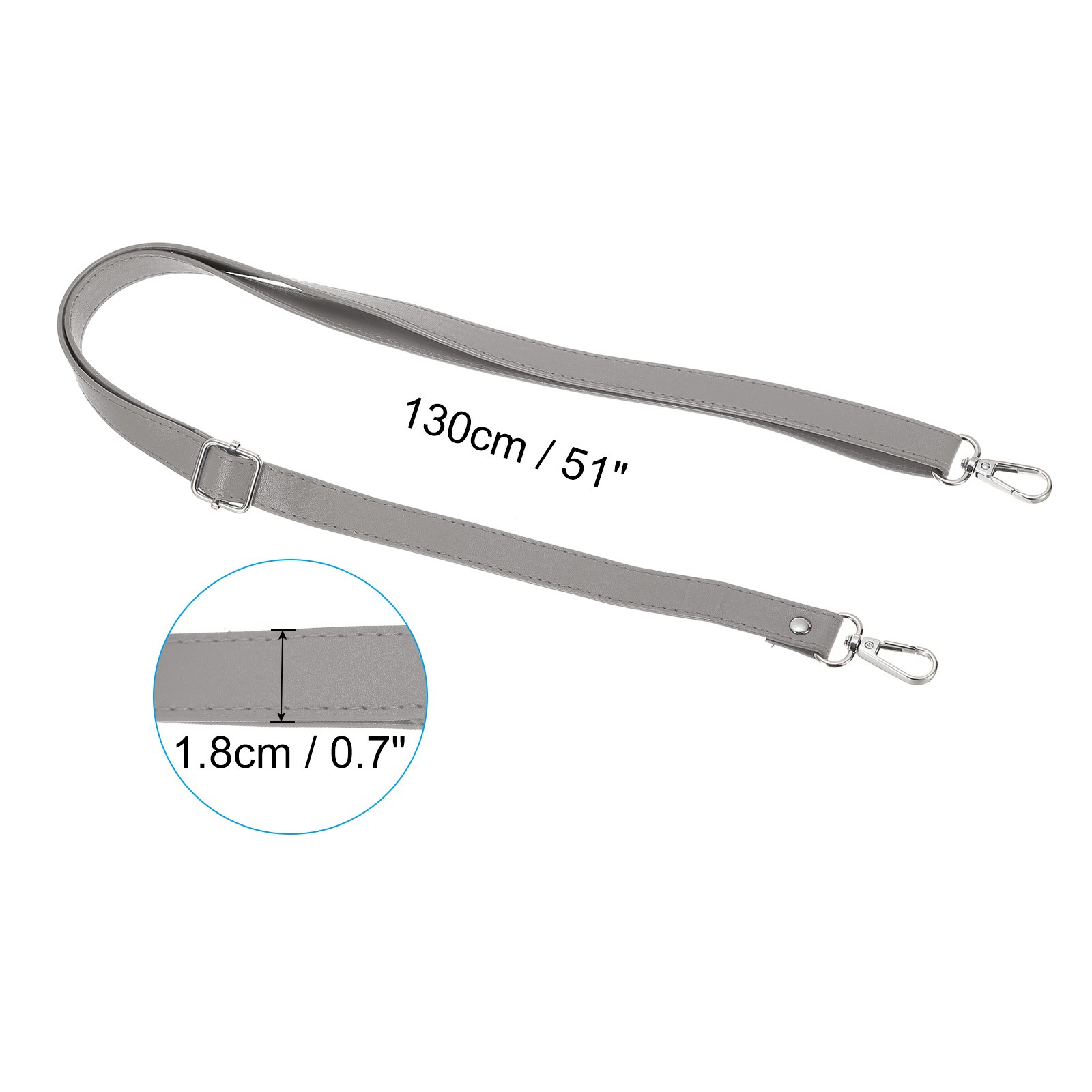 51 Inch Adjustable Leather Purse Strap with Silver Hardware, Grey