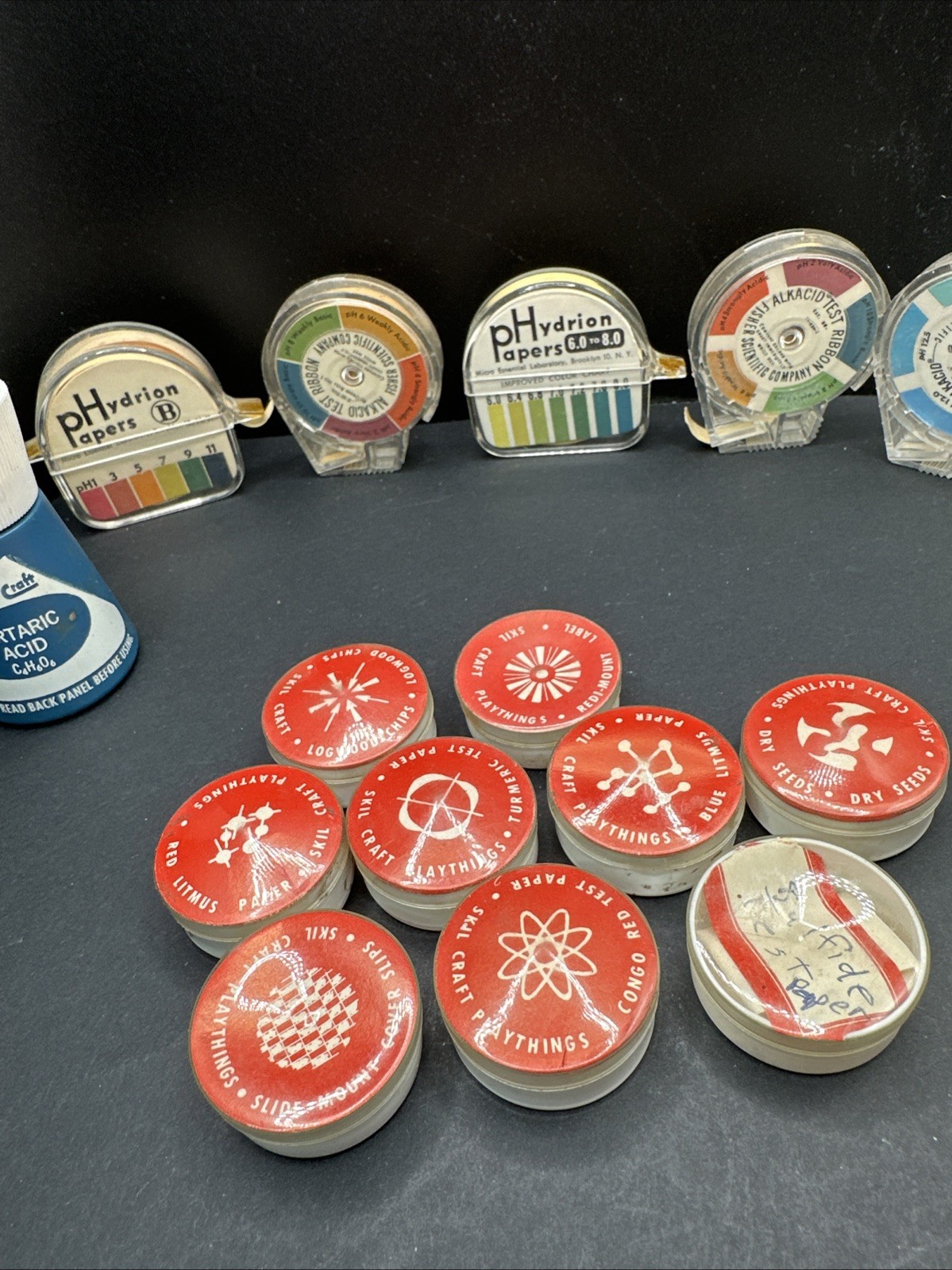 Vintage Skil Craft Supplies 1960s Empty Plastic Containers Red Caps