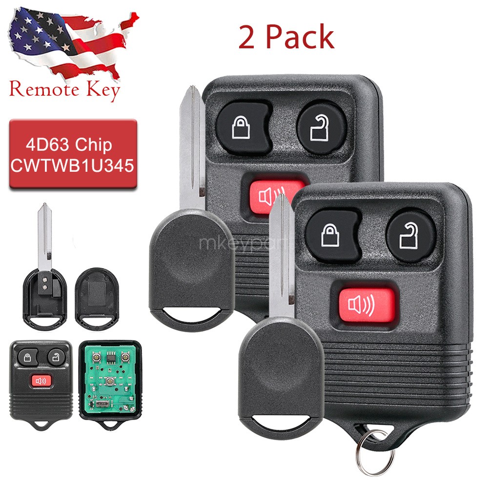 2 For 2001 -2010 Ford Explorer Sport Trac Keyless Remote Fob + 4D63 Chip Key