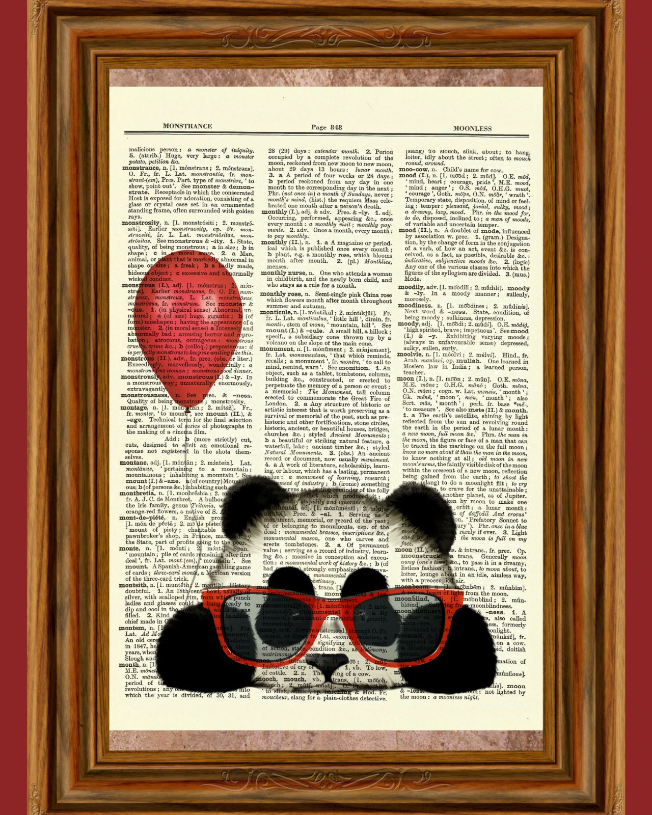 Panda Red Balloon Glasses Dictionary Curious Art Print Poster Picture Book OOAK