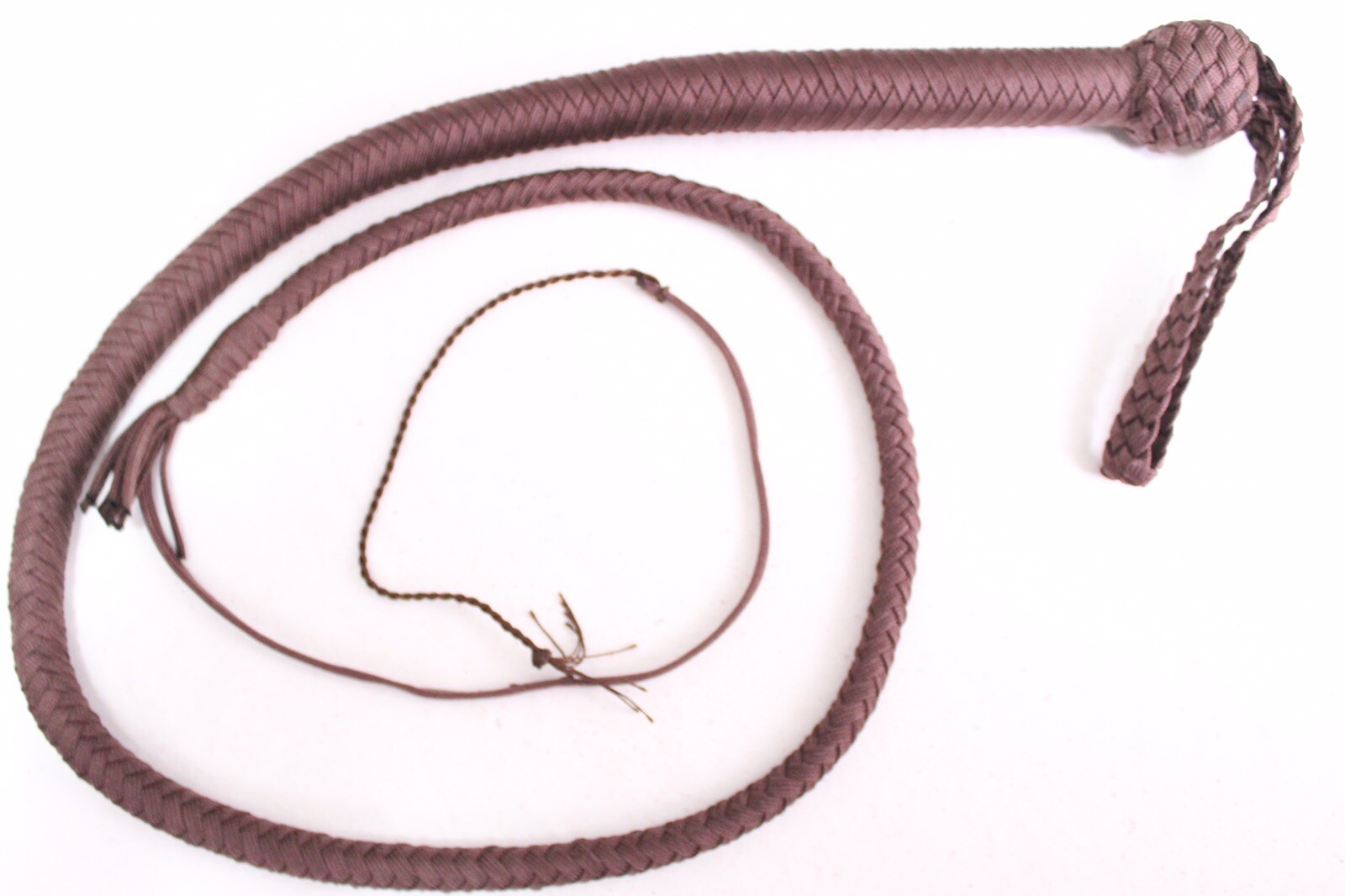 Bullwhip 4 Ft Long, 12 Plaited Nylon Weaving Whip, Dark Brown, Hand Crafted