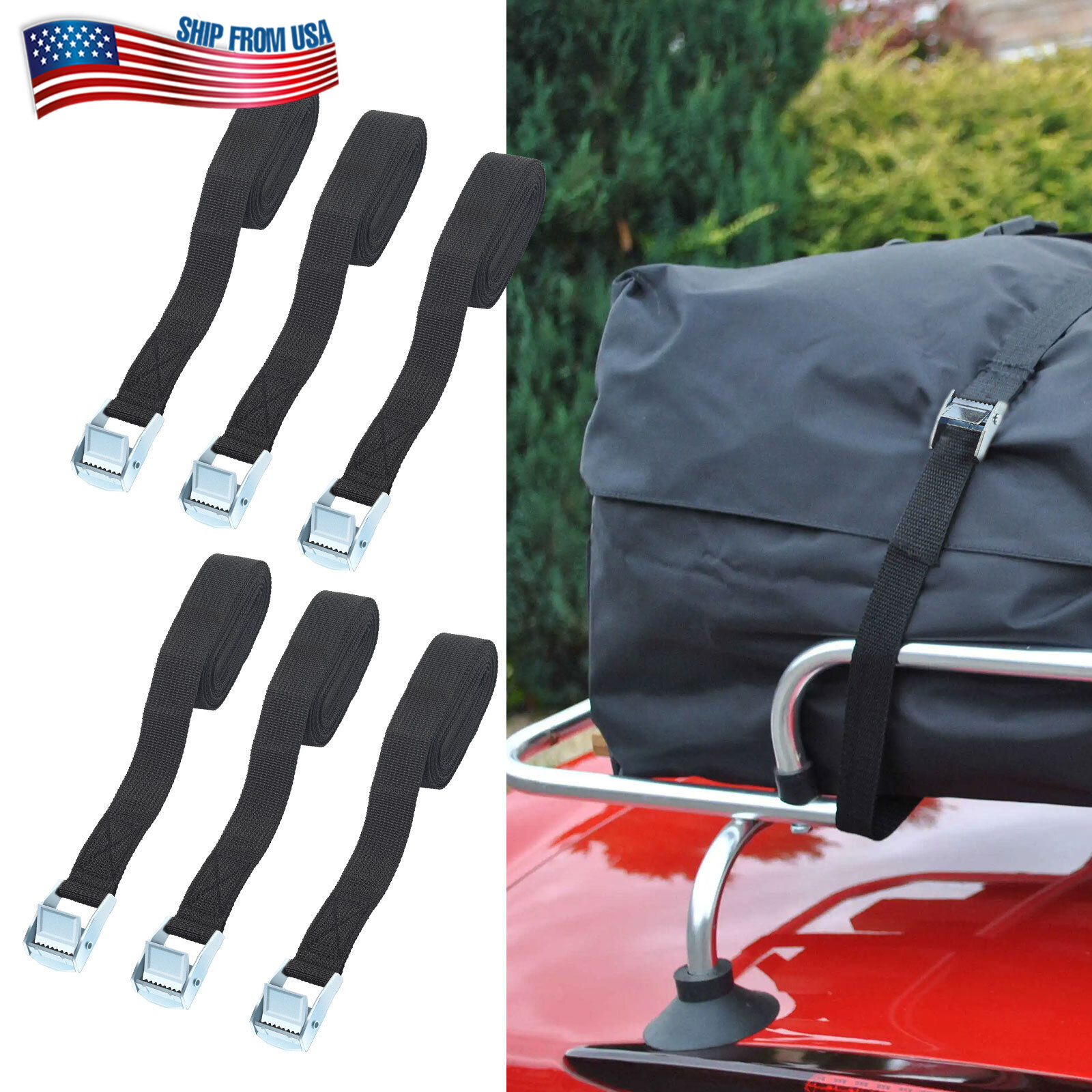 6pcs 1"x 8' Lashing Straps Cargo Luggage Tie Down Cam Buckle Car Roof Rack Cinch