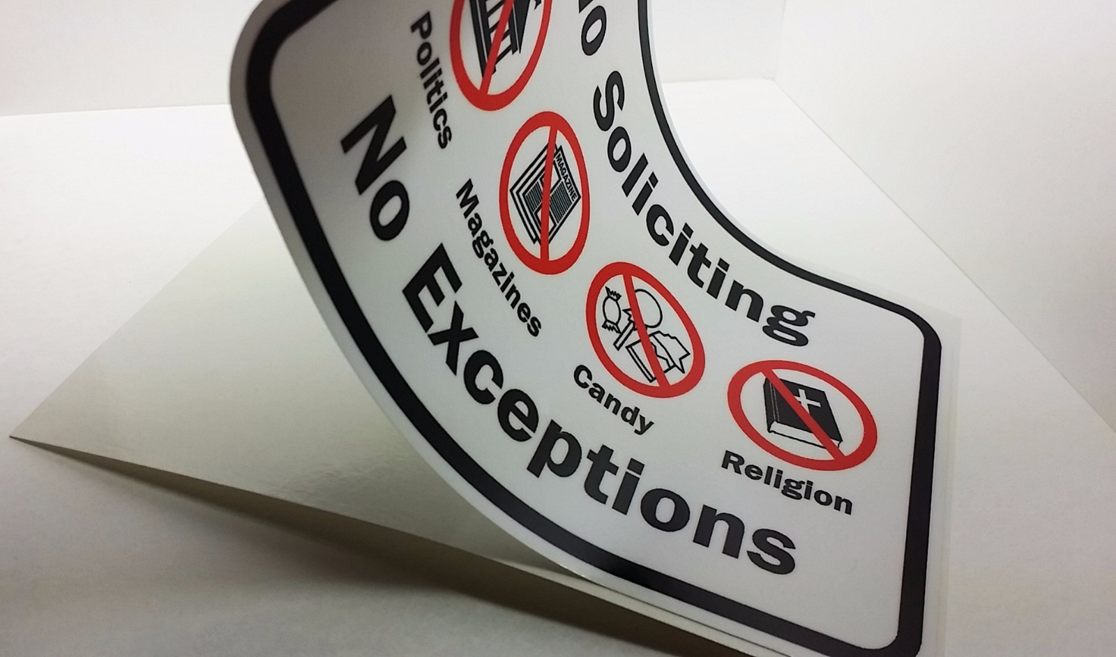 NO SOLICITING NO EXCEPTIONS - VINYL STICKER / DECAL (6 INCH X 4 INCH)