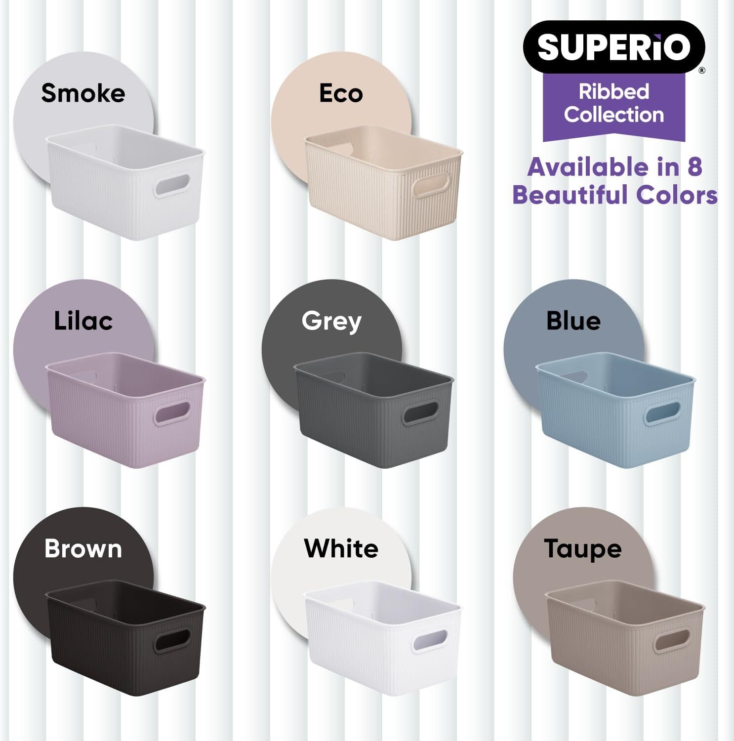 Superio 5L Small Ribbed Storage Bin- Plastic Storage Bin (2 Pack, Taupe)