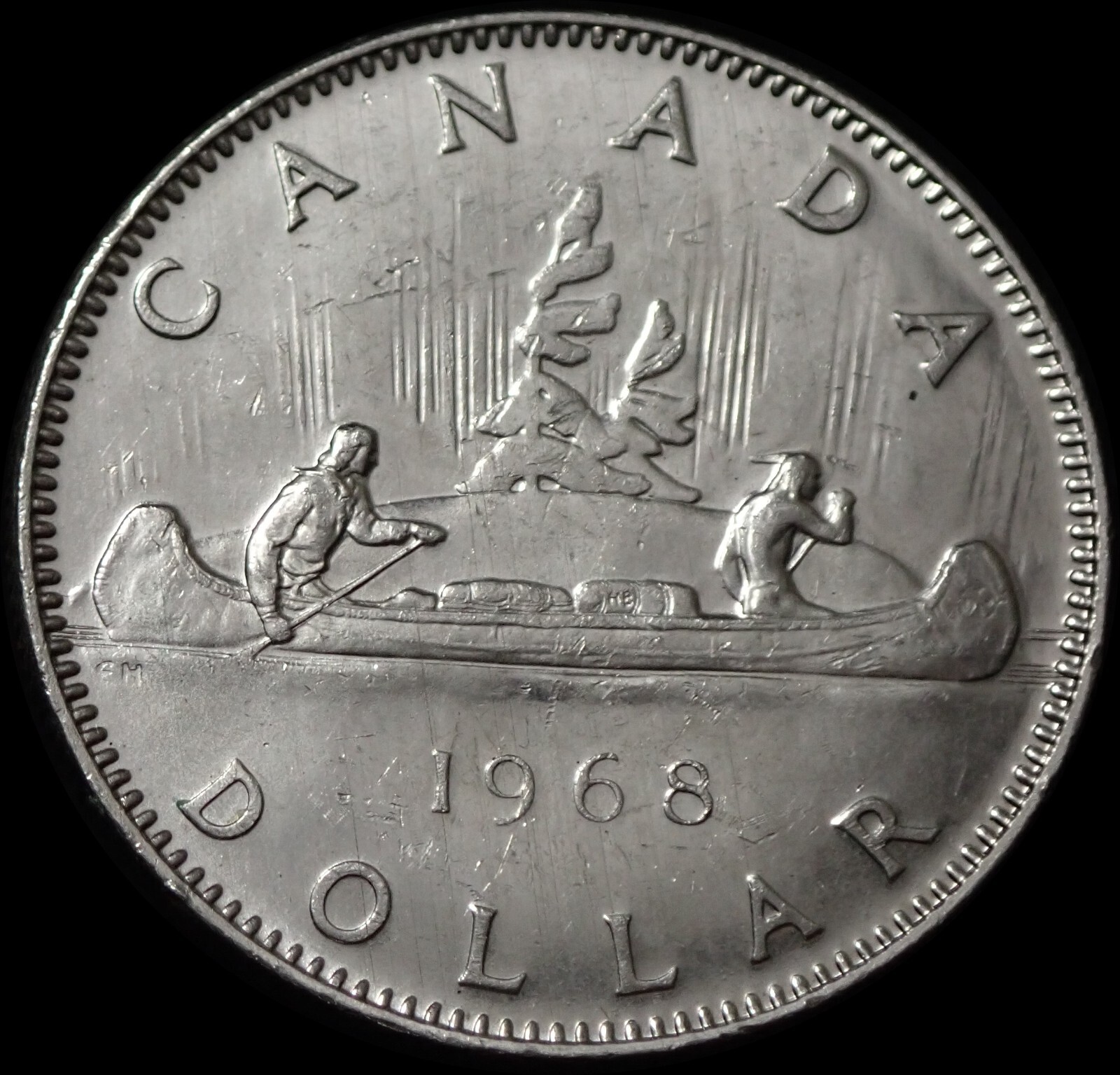 Canada One Dollar 1968 Elizabeth II Voyageur No Island Variety Coin WCA 378