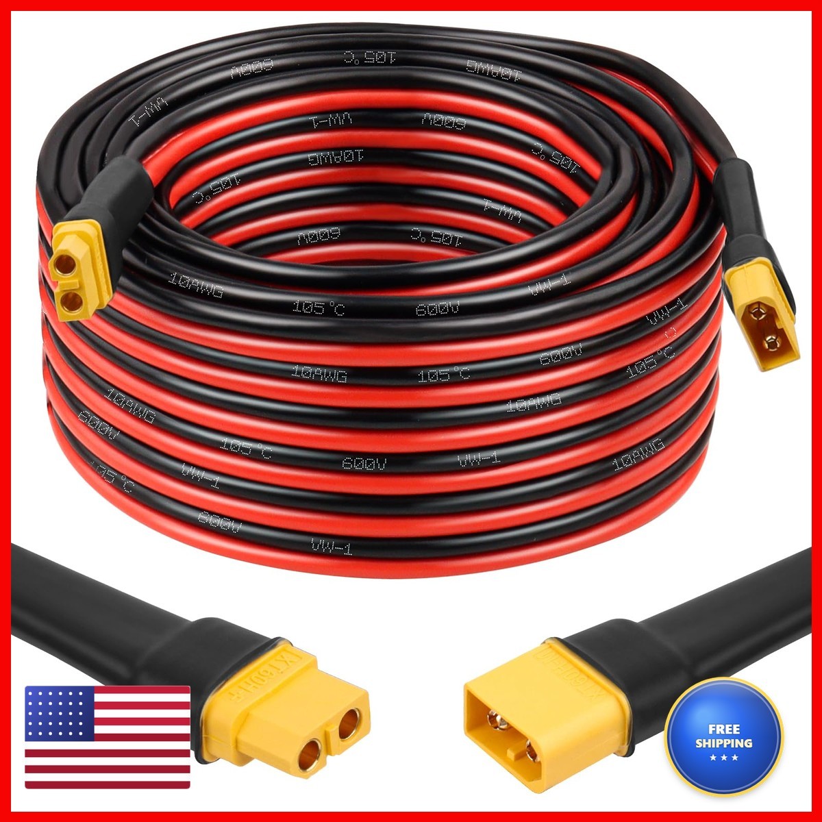 Mookeerf Xt60 Extension Cable 10Awg 35Ft Male Female Connector Portable Power