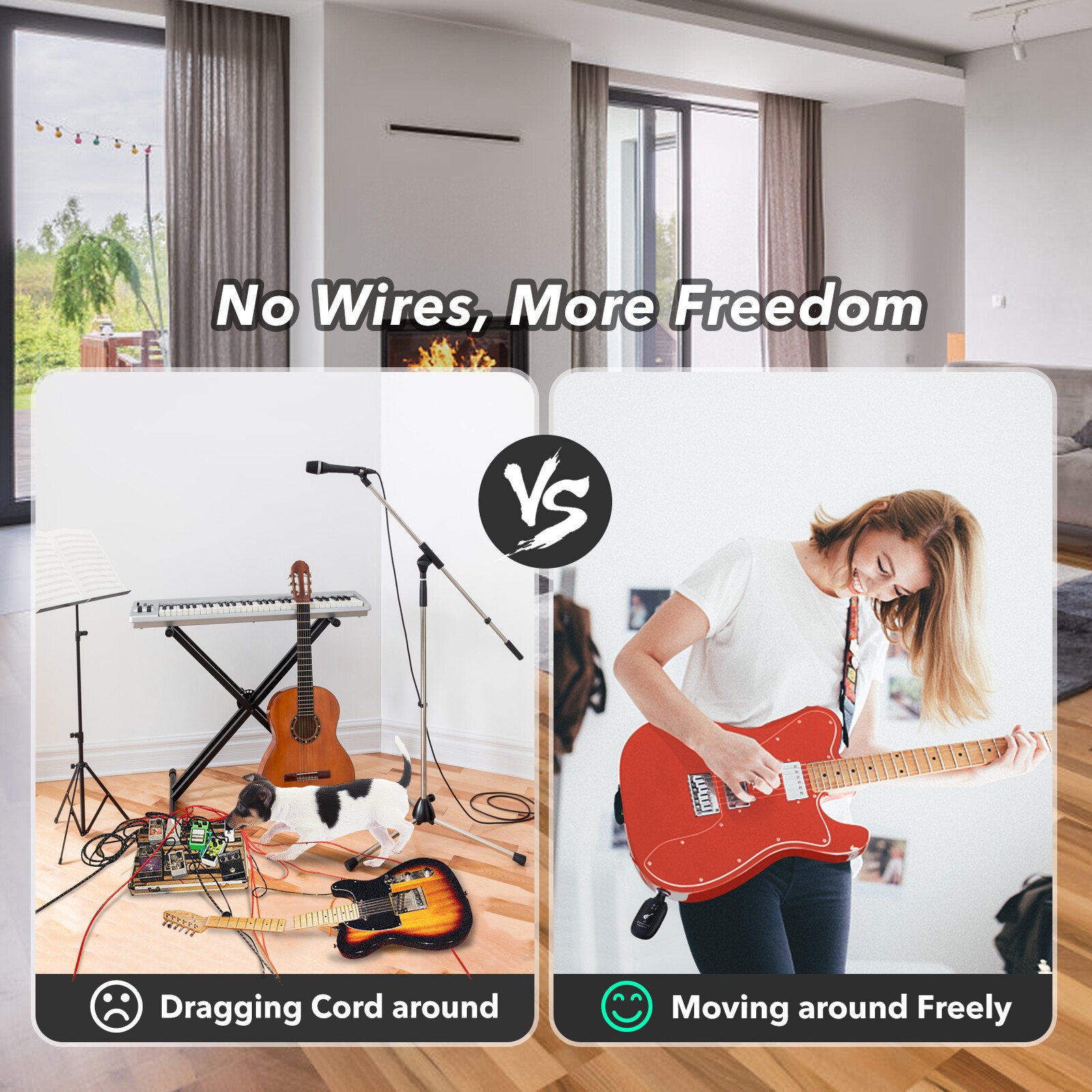 UHF Guitar Wireless System Transmitter+Receiver Built In Rechargeable Battery