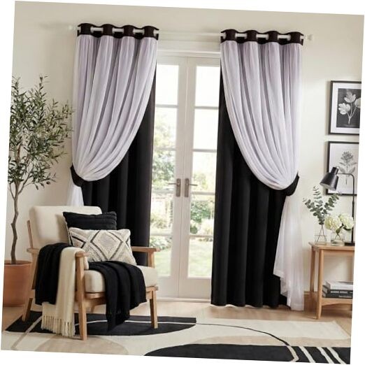 Curtains for Bedroom - Decorative Window 52"W x 84"L (Pack of 2) Black