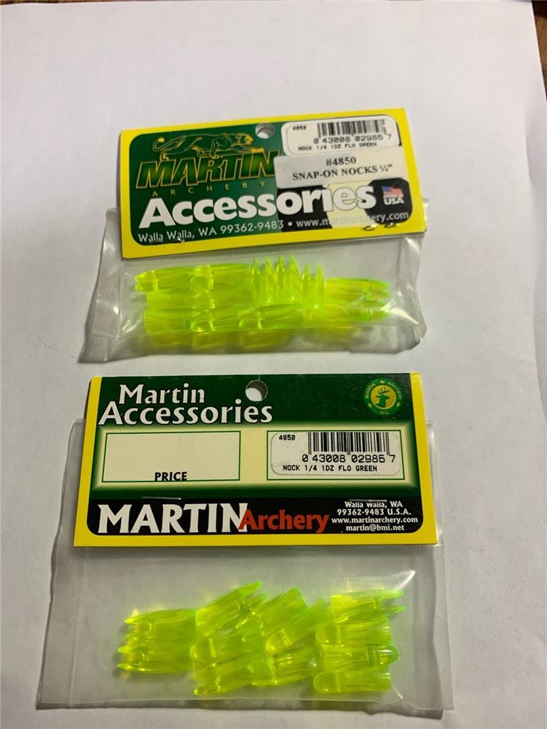 Two Packs of 12 Snap on Nocks 1/4 Martin Accessories # 4850 Flo Green