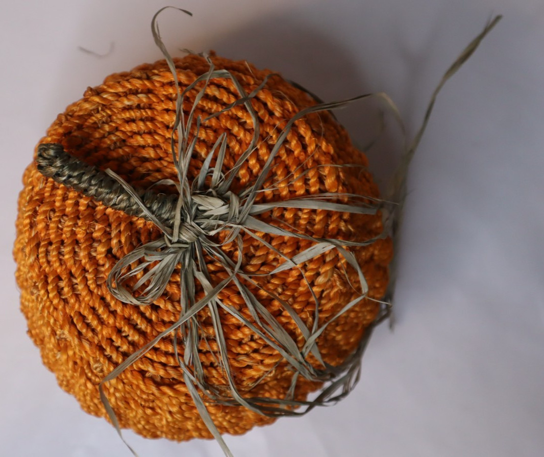 Woven Pumpkin Basket with Lid Fall Thanksgiving Decor Orange