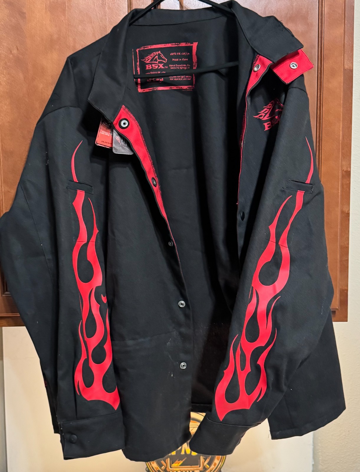 Revco BX9C Welding Jacket, Black with Red Flames 2XL