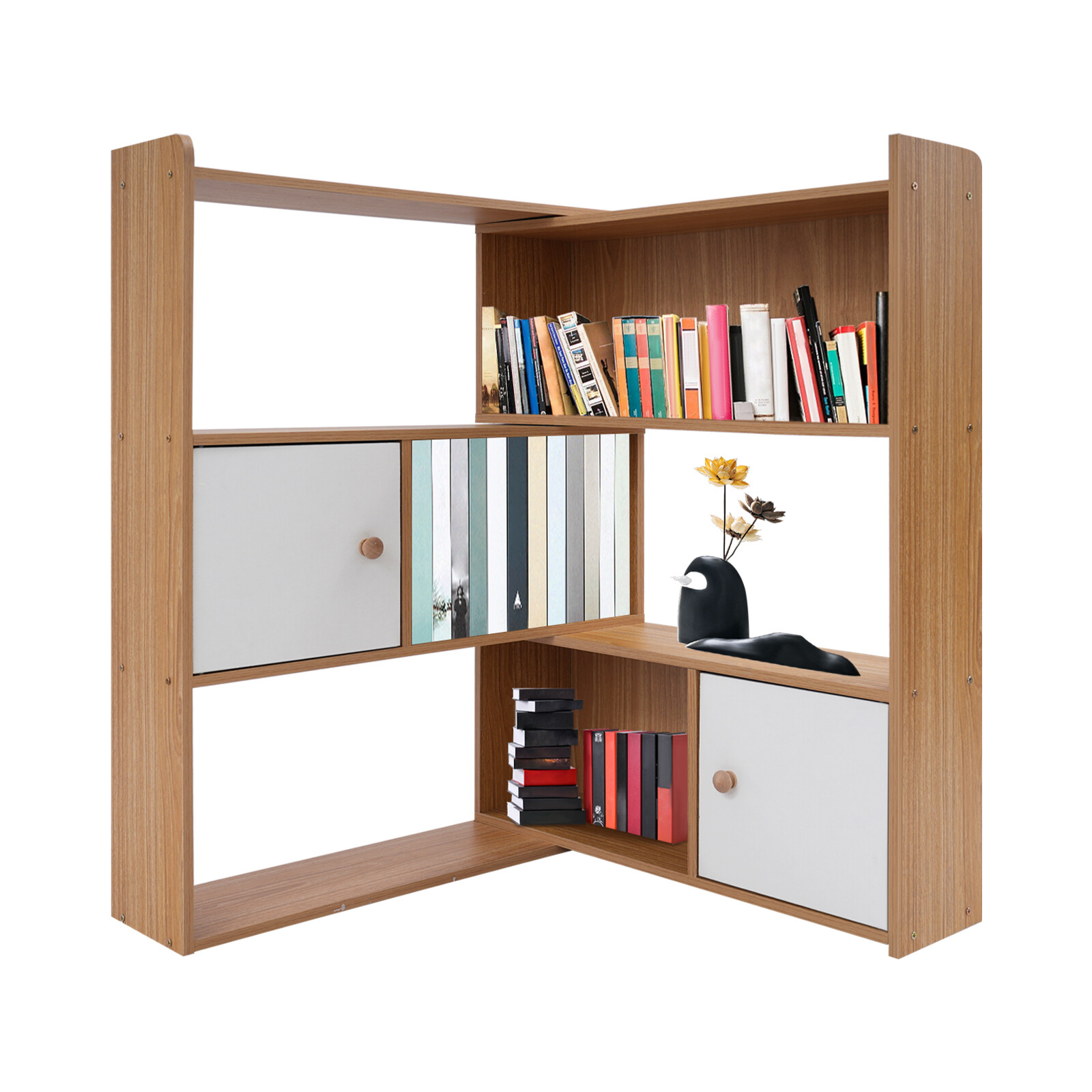 3-tier Bookshelf Stretchable Bookcase Modern Log Color Bookshelf For Home Office