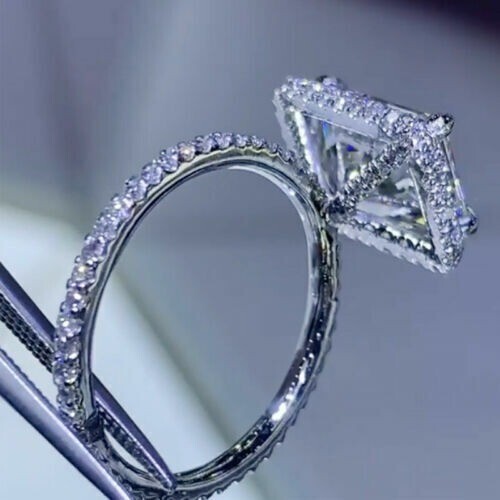 Lab-Created 4.10CT Radiant Cut White Diamond Engagement Ring 925 Sterling Silver